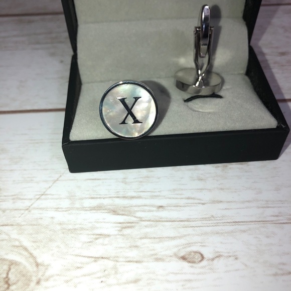 New in Box Mother Pearl X Letter Initial Silver Tone Cuff Link - Picture 6 of 6